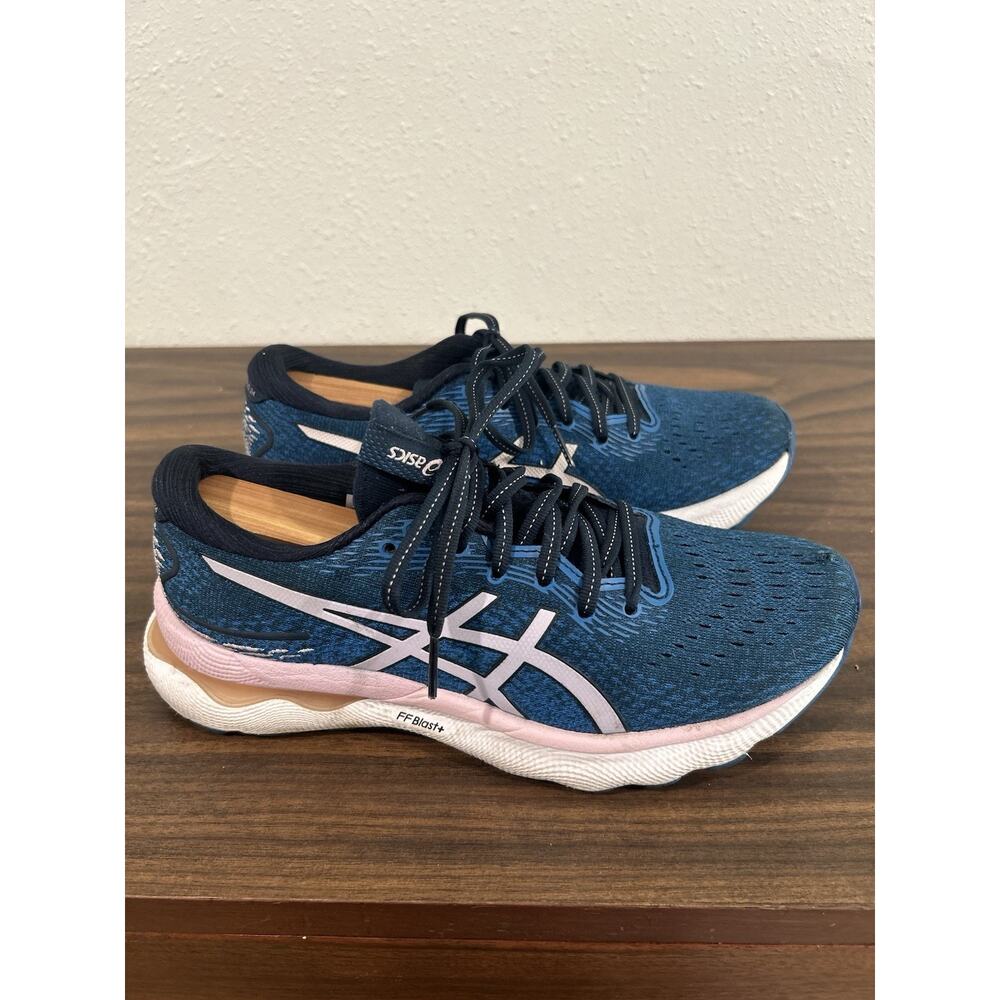 Asics Gel-Nimbus 24‎ Womens 8.5 Blue White Pink Running Walking Shoes Sneakers